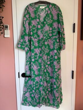 Xirena Green Floral Dress with Lavender Print